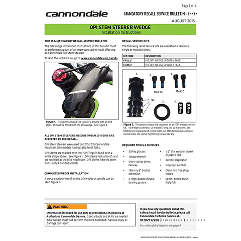 Cannondale OPI Stem Steerer Wedge Kit